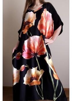 Nauja gėlių rašto suknelė su šilku - Didelis dydis